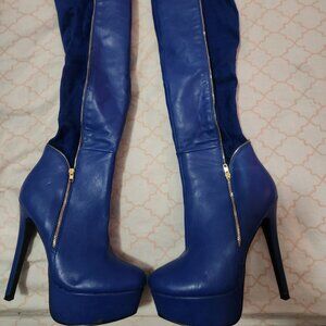 Royal blue knee high boots